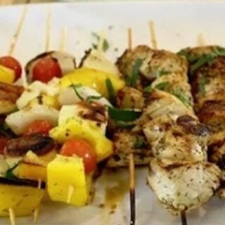CHICKEN SOUVLAKI WITH HALOUMI & VEGETABLE SKEWERS