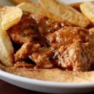 GREEK CHICKEN STEW WITH FRENCH FRIES