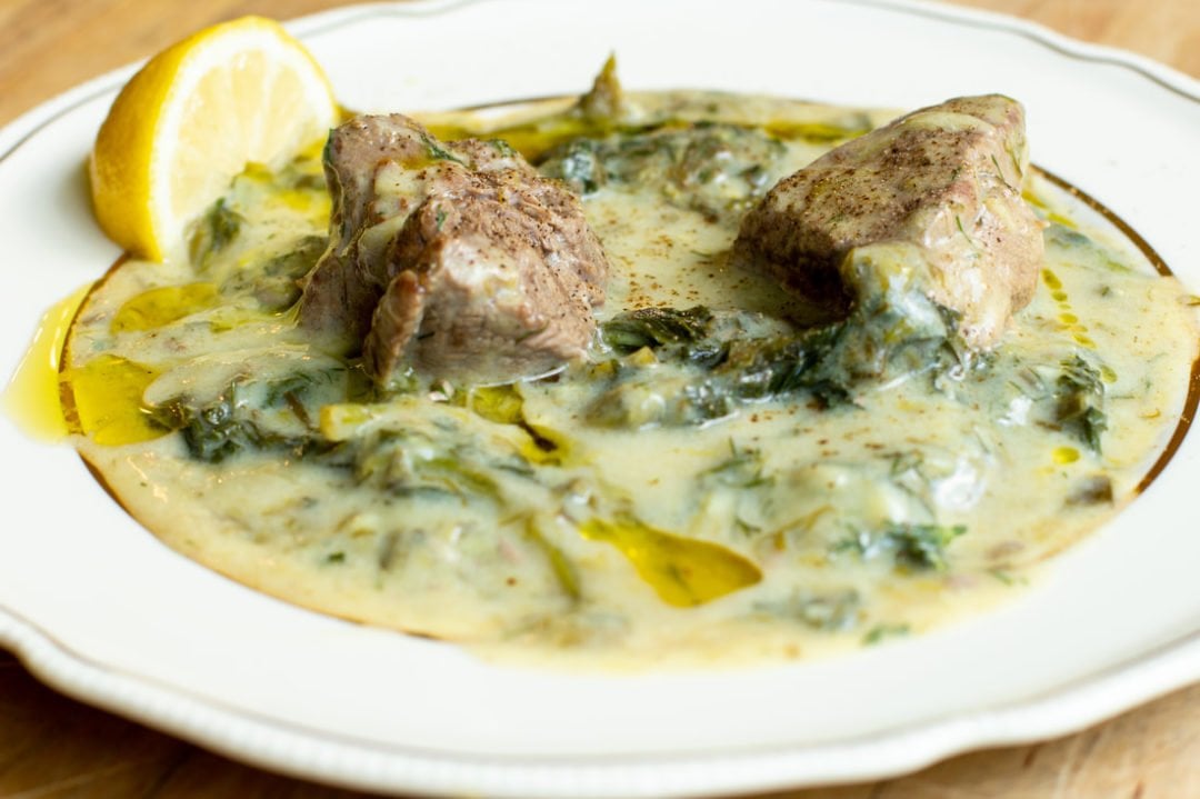 LAMB FRICASSEE GREEK STYLE LAMB & GREENS IN AVGOLEMONO SAUCE