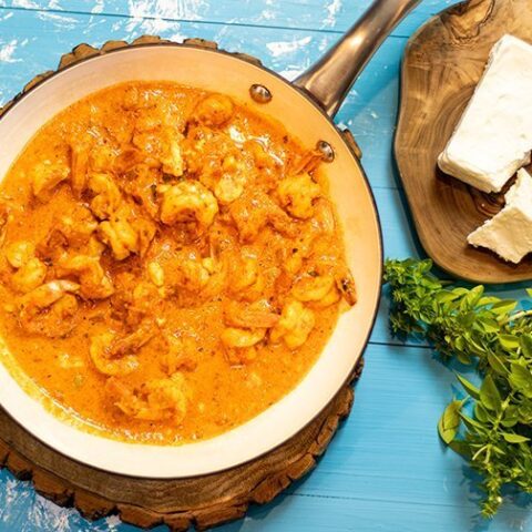 SHRIMP IN A ROASTED RED PEPPER CREAMY SAUCE