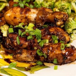 Honey Balsamic Chicken Drumsticks with Roasted Broccoli Florets, Ready in under an hour!