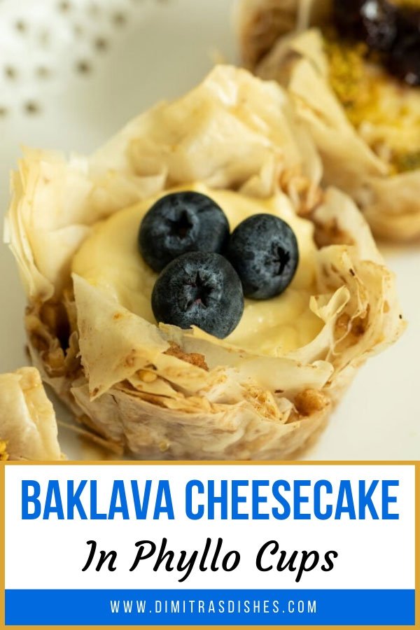 Creamy Greek baklava cheesecake in crunchy phyllo cups