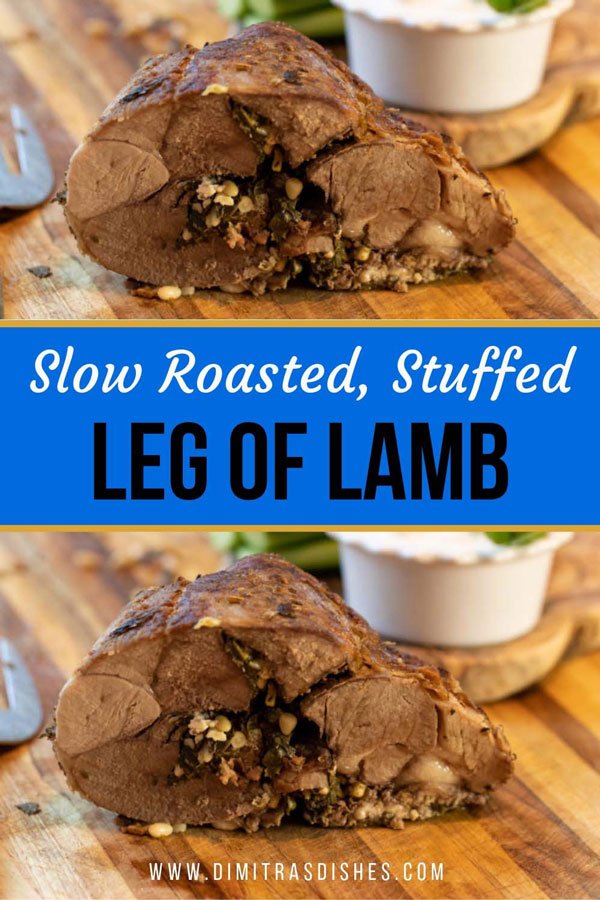 Learn how to cook Greek slow roasted, stuffed leg of lamb