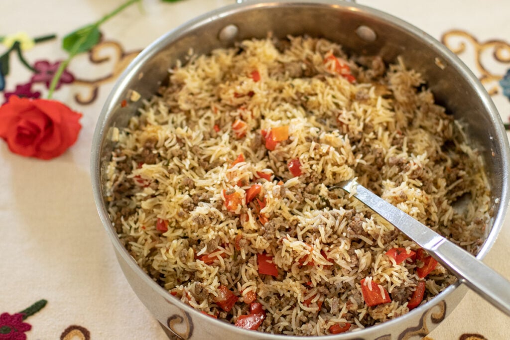 Greek-Style Beef & Rice Skillet: Pilafi me Keema - Dimitras Dishes