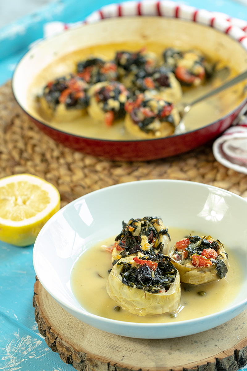 Mediterranean Stuffed Artichoke Bottoms Dimitras Dishes