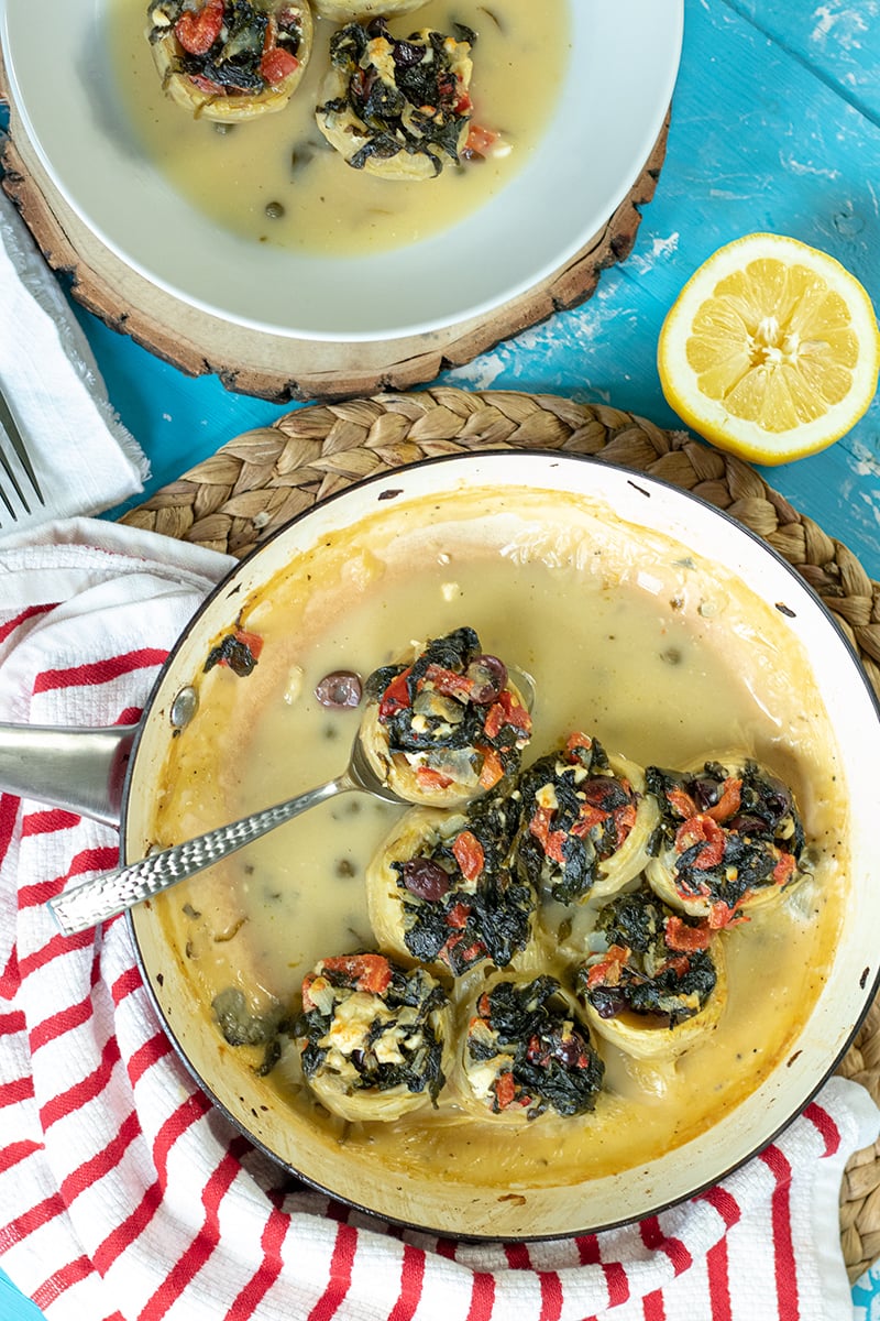 Mediterranean Stuffed Artichoke Bottoms Dimitras Dishes