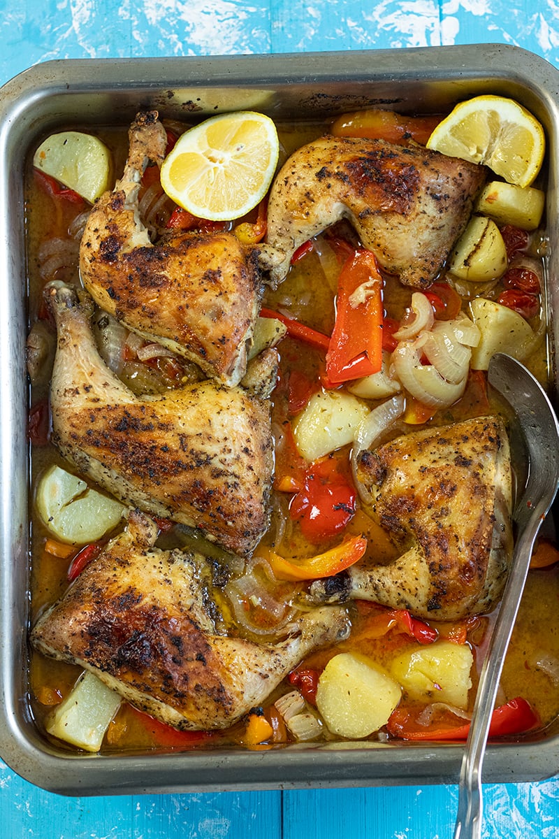 Greek Roasted Chicken with Onions & Peppers: Sheet-pan Meal ...