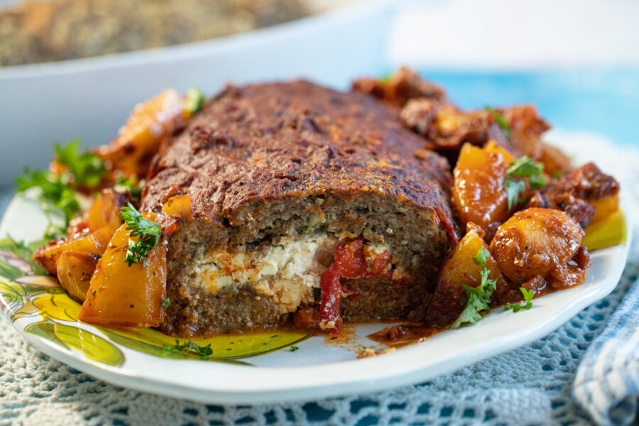 Feta Cheese Pepper Stuffed Meatloaf Dimitras Dishes