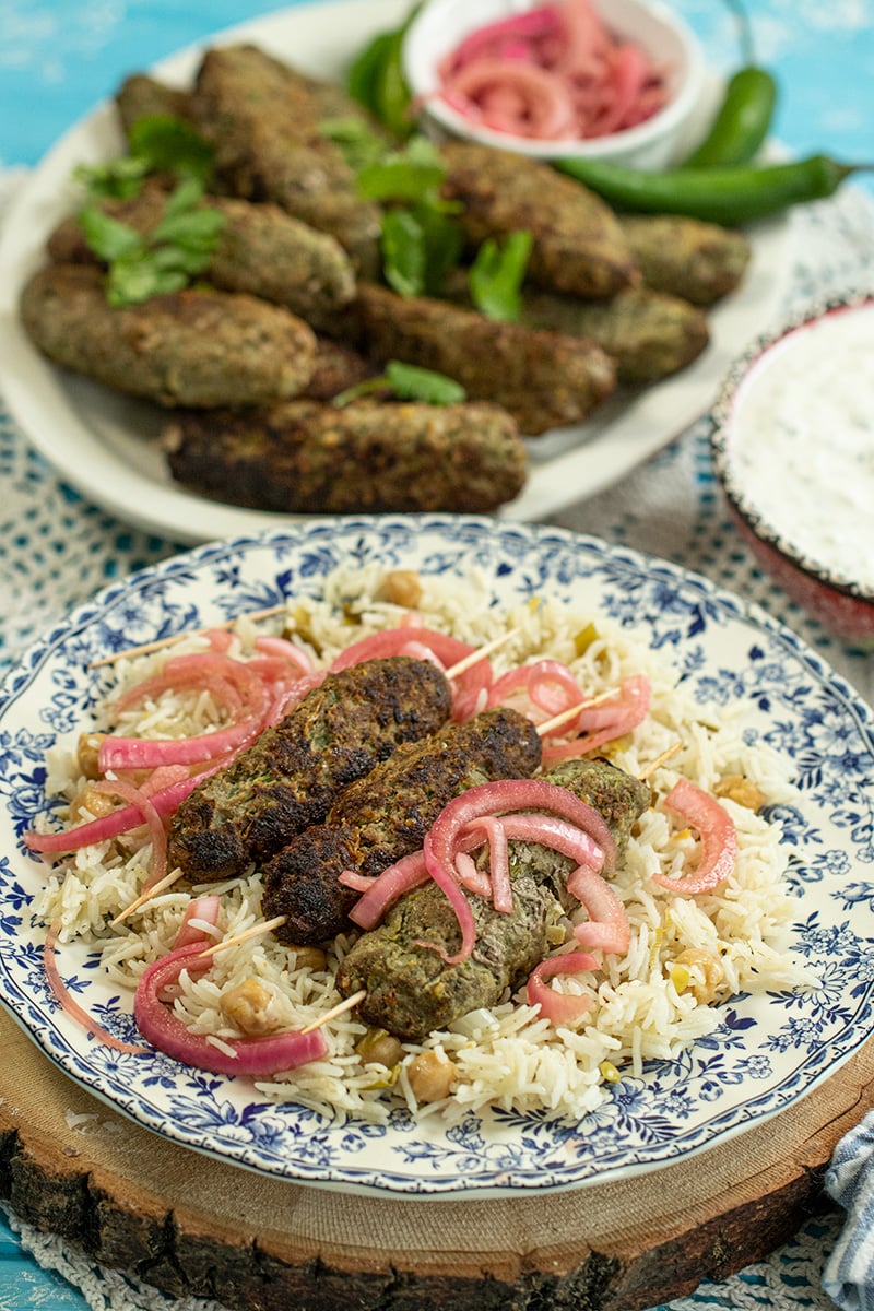 Spicy Ground Beef Kebabs with Rice Pilaf