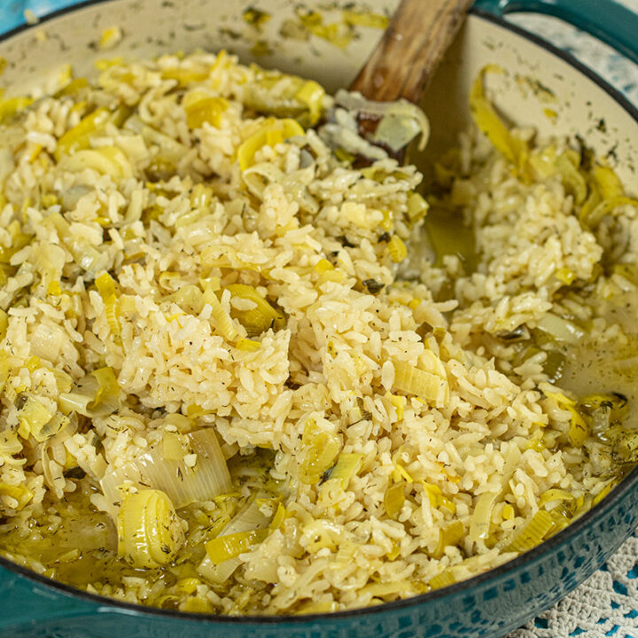 Greek Leeks & Rice Pilaf: Prasorizo