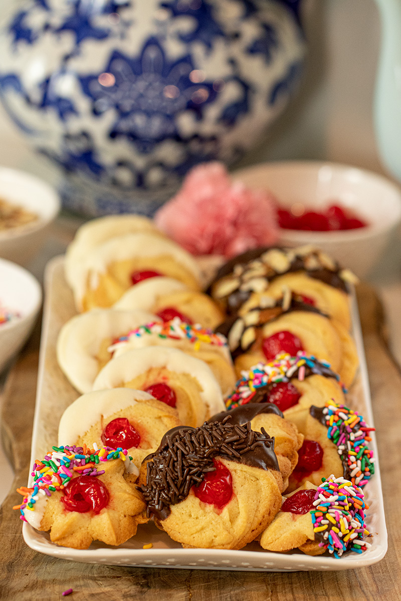 Decorated Butter Cookies with Cherries Dimitras Dishes