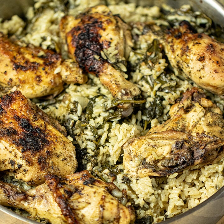 Delicious Greek Lemony Chicken with Spinach Pilaf