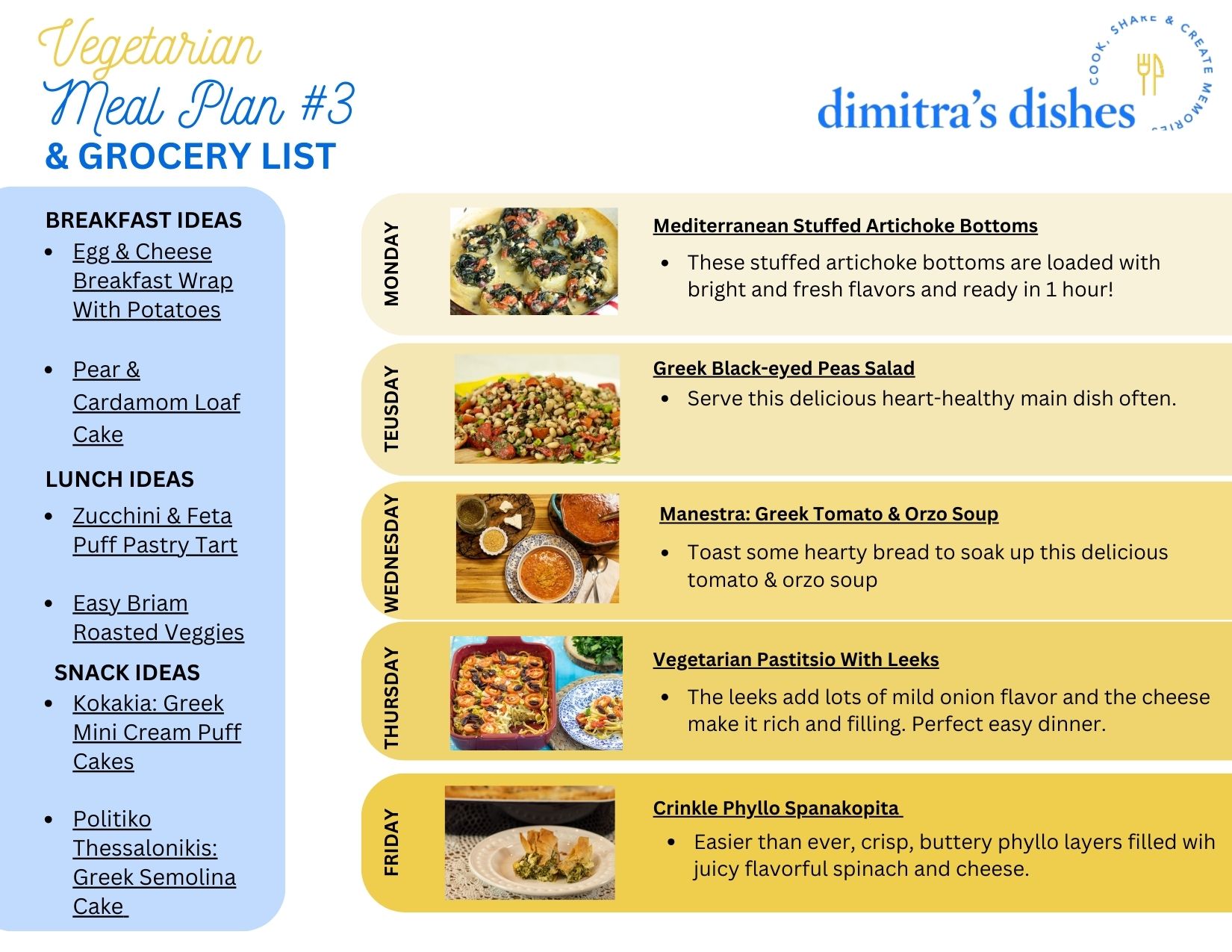 Vegetarian Meal Plan 3 - Dimitras Dishes
