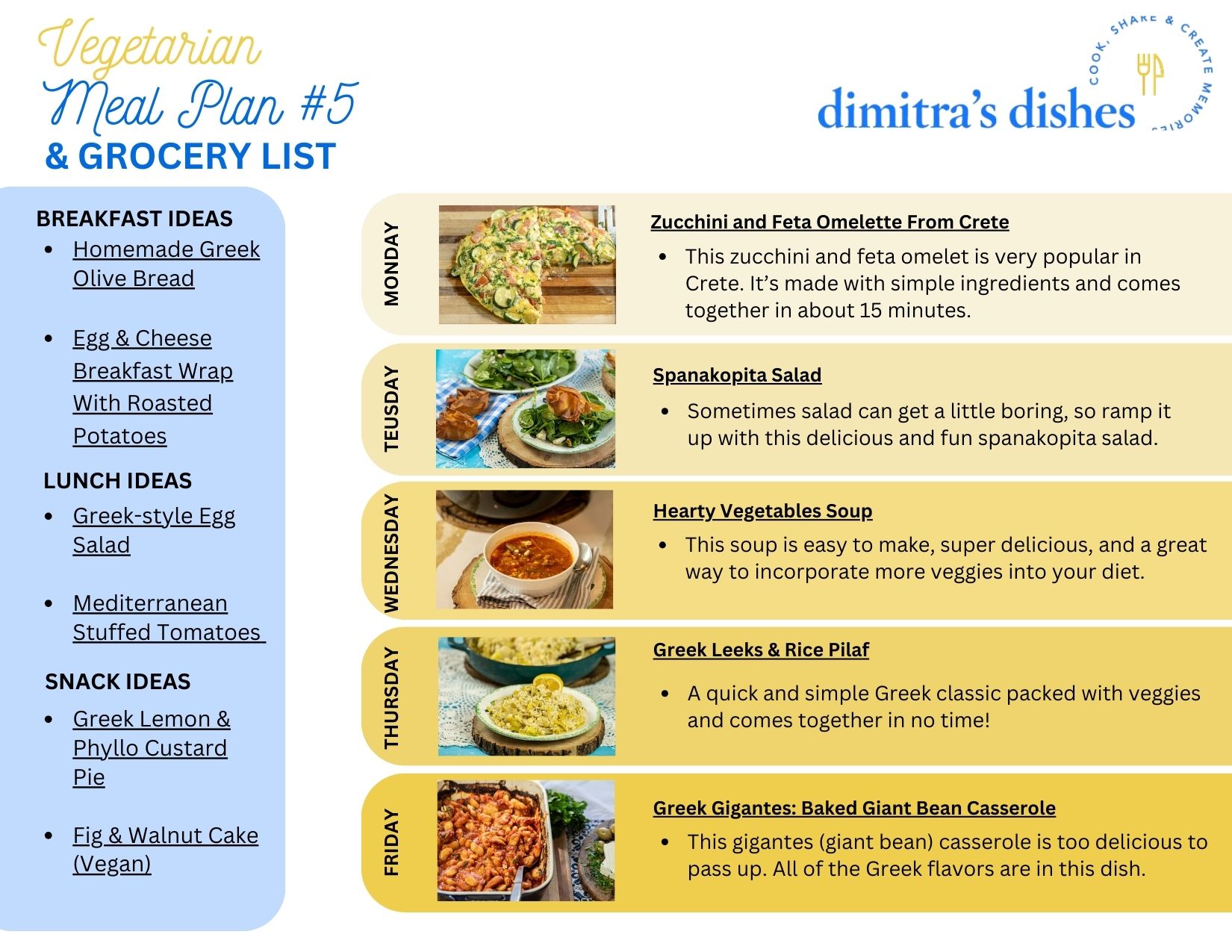 Vegetarian Meal Plan 5 - Dimitras Dishes