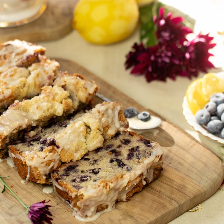 Lemony Blueberry Loaf Cake with a Crumble Topping