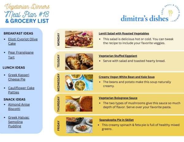 Weekly Meal Plan (18): Vegetarian Dinners - Dimitras Dishes