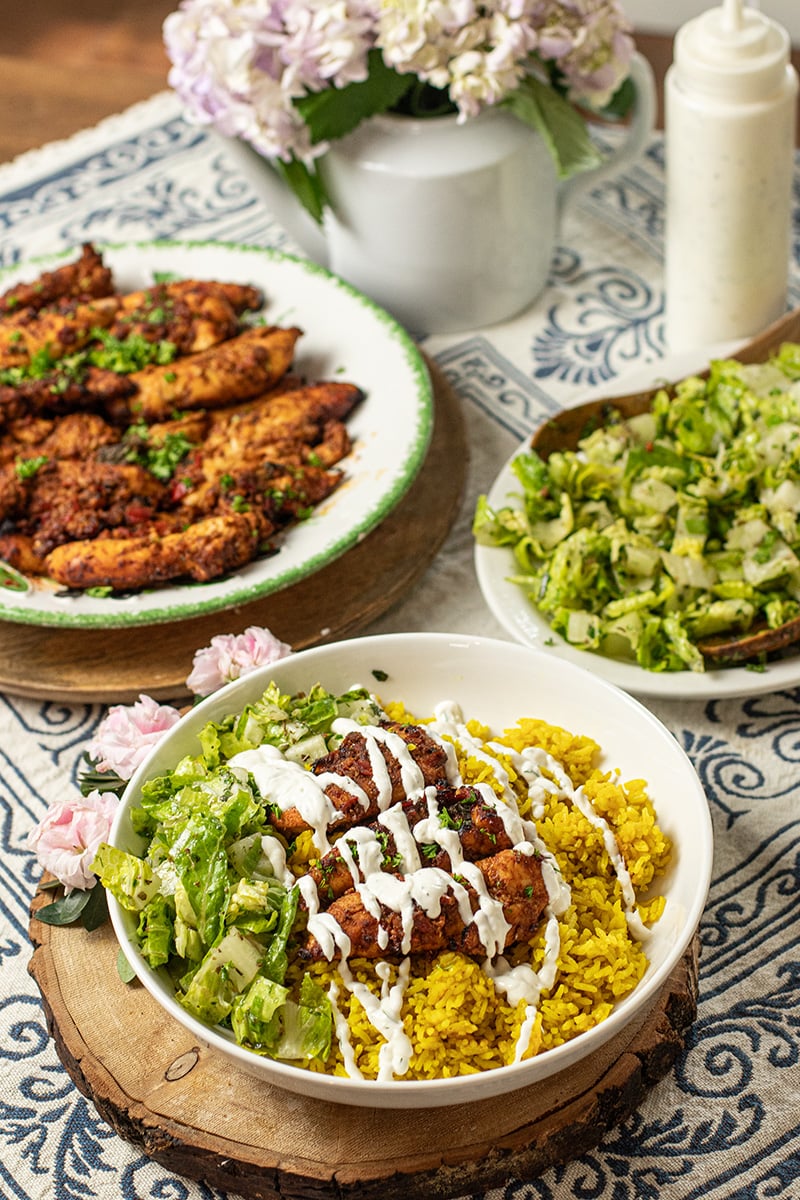 Greek halal chicken bowls with lemon oregano chicken rice tzatziki for light filling summer dinner
