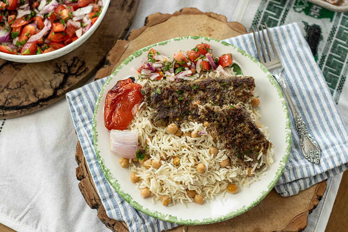 Sheet Pan Beef Kebabs with Chickpea Rice and Spicy Green Sauce ...