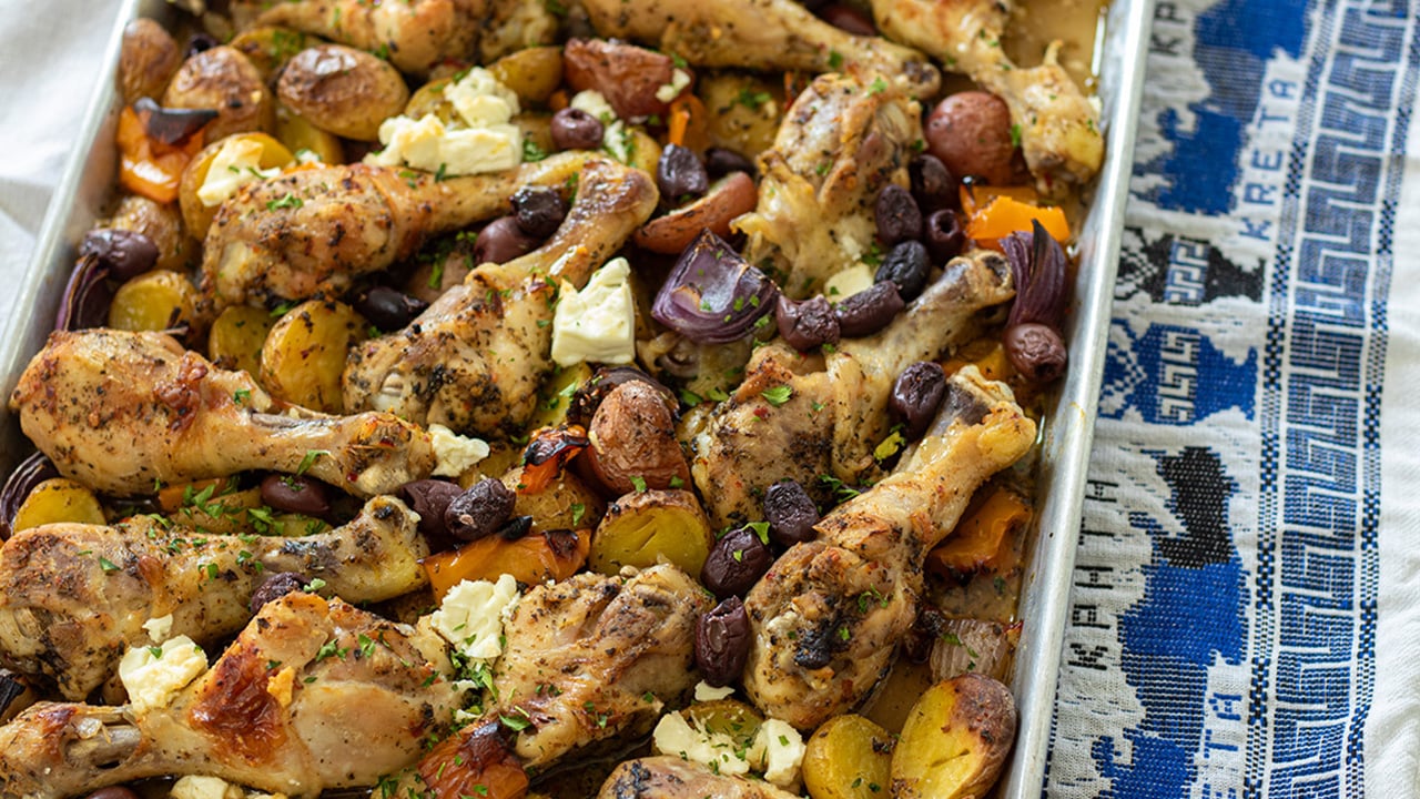 Sheet Pan Greek Chicken with Potatoes and Olives - Dimitras Dishes