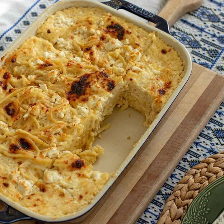 Greek Style Three-Cheese Pasta with Creamy Béchamel