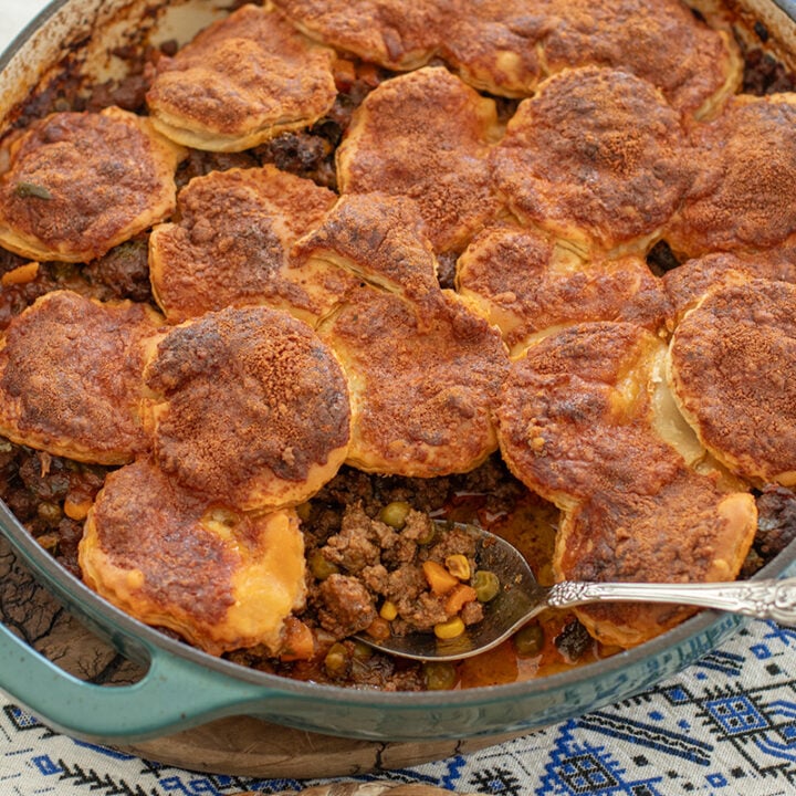 Skillet Ground Beef Pie with Flaky Puff Pastry