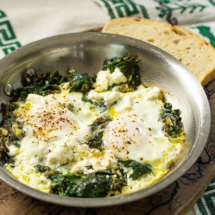 Greek Horta Tsigariasta with Eggs (Braised Greens & Olive Oil)