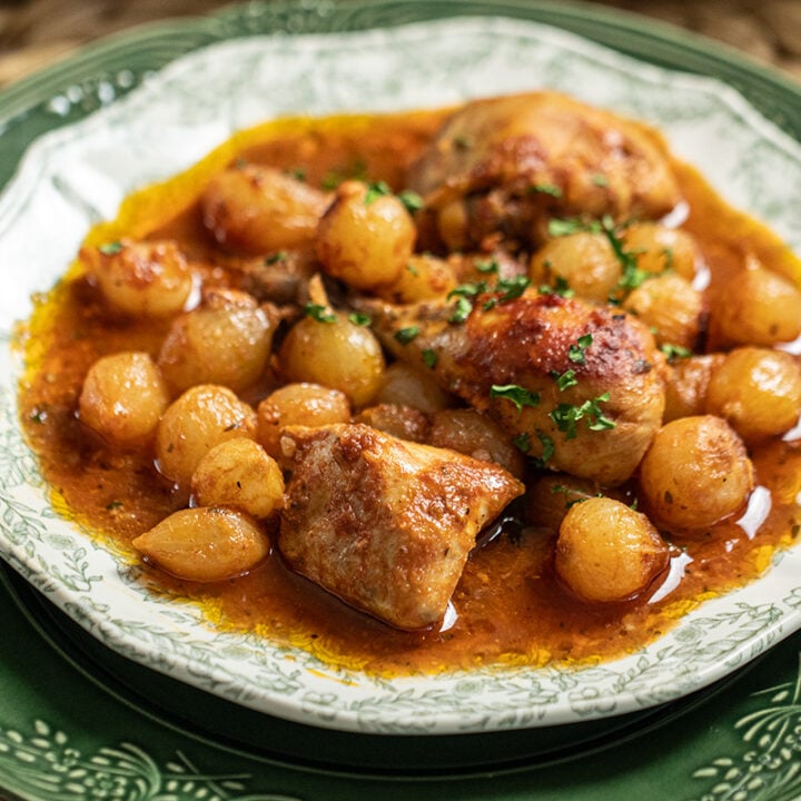 Greek Chicken Stifado with Pearl Onions