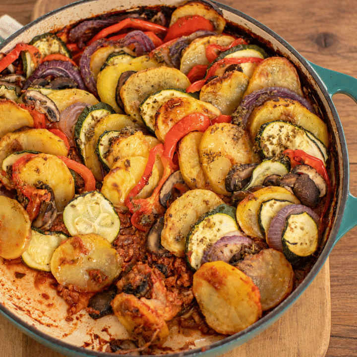 High-Protein Greek Ratatouille (Briam) with Meat Sauce