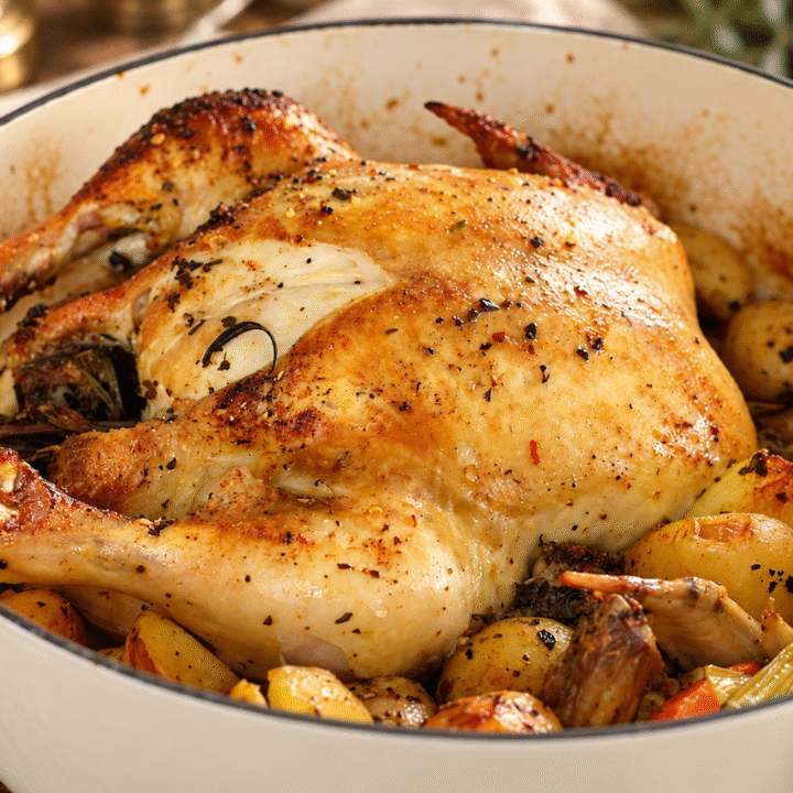 Dutch Oven Greek Roast Chicken and Lemon Potatoes