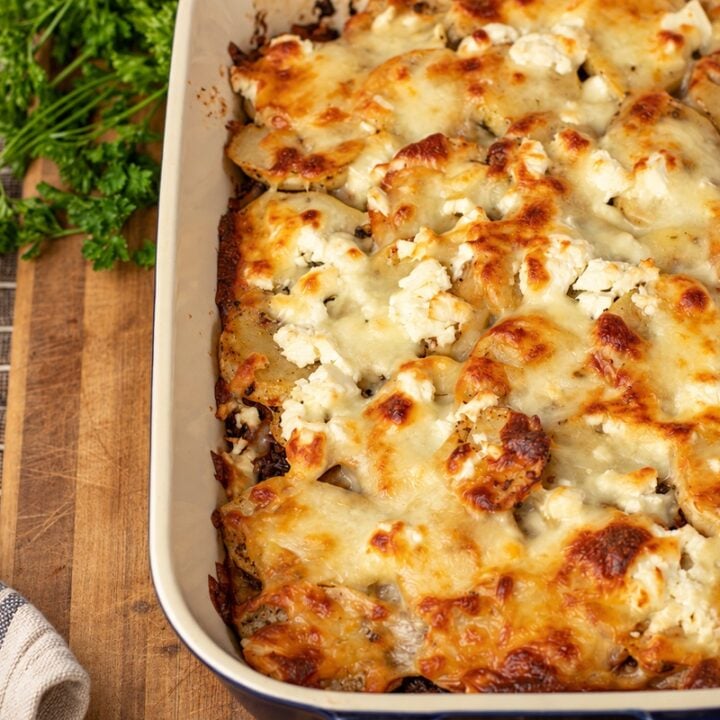 Greek Cheesy Beef and Potato Bake